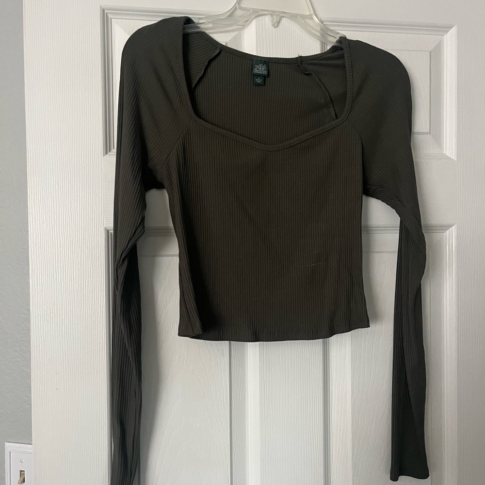 Olive Long Sleeve Ribbed Top